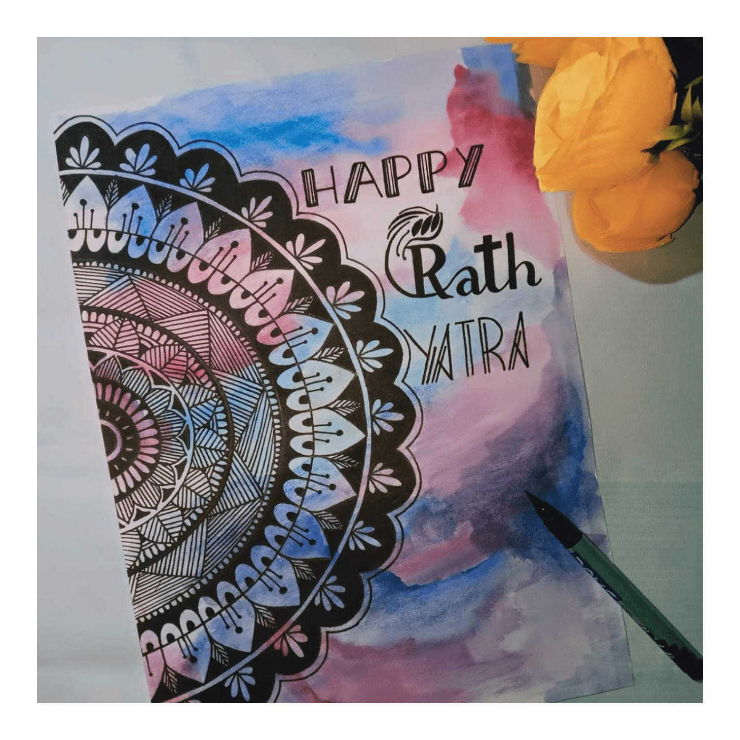 Calligraphy Creators -Happy Rath Yatra -Mandala Art Work -Handmade With Frame
